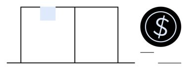 Geometric rectangles with a highlighted segment alongside a coin icon suggesting monetary themes. Ideal for finance, investment, savings, organization, minimalism, modern design, and balance. Simple