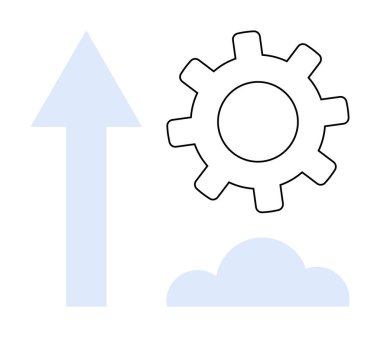 Gear above a simple cloud and upward arrow representing progress, development, and innovation. Ideal for technology, growth, success, improvement, planning, strategy and minimalistic metaphors