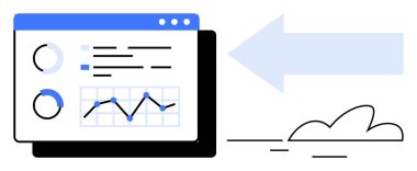 Data dashboard with analytics, chart, and performance metrics alongside cloud and arrow element. Ideal for technology, cloud computing, data management, business growth, innovation, progress simple