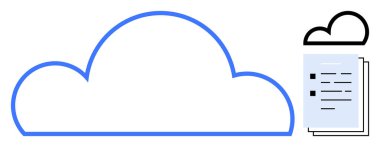 Cloud outline with digital documents stacked neatly beside, symbolizing storage and organization. Ideal for technology, data storage, cloud computing, file management, business, productivity, simple