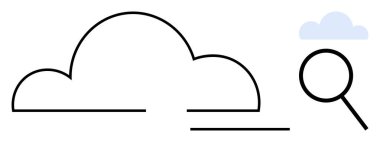 Cloud outline and magnifying glass suggesting data search, analysis, storage, or accessibility in a simple design. Ideal for technology, computing, research, analytics, innovation cloud integration