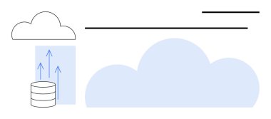 Cloud communicating with a cylindrical data server through upward arrows, symbolizing data flow. Ideal for cloud computing, data synchronization, IT infrastructure, technology services, server