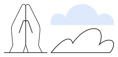 Hands joined in prayer with a light blue cloud symbolizing calmness, spirituality, and hope. Ideal for themes thumbs up meditation, religion, inner peace, connection, mindfulness, gratitude