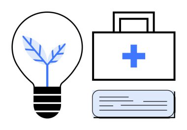 İçinde bir yaprak olan ampulün yanında bir de haç ve açık bir kitap var. Sağlık, eğitim, yenilik, sürdürülebilirlik, bilgi büyümesi, öğrenme, tıbbi bakım konuları için idealdir.