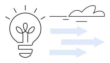 İleriyi gösteren, fikirleri, sürdürülebilirliği, ilerlemeyi ve büyümeyi sembolize eden, filizlenen bitki ve okları olan bir ampul. Yaratıcılık, yenilik, eko-farkındalık, kalkınma sürdürülebilirliği için ideal