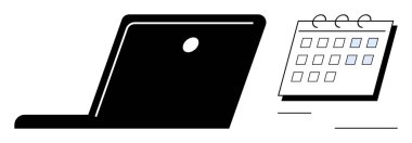 Laptop placed beside a spiral desk calendar, symbolizing digital productivity, planning, scheduling, time management, remote work, organization, and deadline tracking. Modern simple flat metaphor