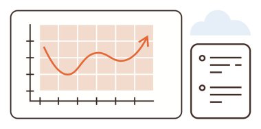 Kontrol listesi ve bulutlu bir ızgarada yukarı doğru eğilimli çizgi grafiği. Büyüme, strateji, analitik, performans, iş planlaması, hedefler ve tahminler için ideal. Basit düz metafor
