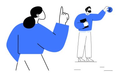 Meslektaşlar sohbete dalıyor, bir belgeyi tutarken bir fikirle hareket ediyorlar. Takım çalışması, işbirliği, beyin fırtınası, iletişim, liderlik, profesyonel etkileşim için ideal, basit