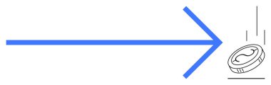 Düşen bir madeni parayı gösteren mavi ok finansal büyümeyi, yatırımı, iş başarısını, yönü, fırsatı, stratejiyi ve ilerlemeyi sembolize ediyor. Finans planlaması ve ekonomi için ideal