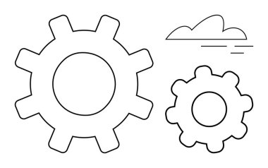 Minimalist bulut elementinin yanında iki farklı boyutta ana hatları belirtilmiş vites işbirliği, teknoloji, yenilik ve süreç yönetimini önerir. Takım çalışması, mühendislik ve geliştirme için ideal