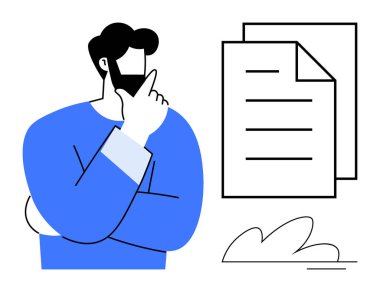 Mavi gömlekli adam karar verme, analiz, üretkenlik, problem çözme, stratejik planlama, yenilik ve organizasyonu araştırıyor. Profesyonel ya da profesyonel için ideal