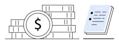 Madeni değeri, planı ya da yatırımı gösteren belgelerin yanında bir dolar işareti olan bozuk paralar yığılmış. Finans, bütçe, muhasebe, iş, yatırım ekonomisi tasarrufları için ideal. Basit düz