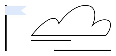 Basit bir bulut çizimi bir direğin üzerinde küçük bir bayrak ile hizalanmış. Kavramsal kavramlar için ideal hava durumu, navigasyon, keşif, seyahat, basitlik, minimalizm ve yaratıcılığı destekler. Temiz ve modern daire