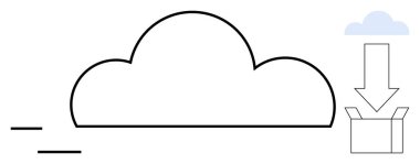 Oklu bulut veri transferini sembolize eden kutuyu işaret ediyor. Teknoloji, iletişim, depolama, yazılım, ağ oluşturma, bulut hesaplama ve yenilik için ideal. Basit düz metafor