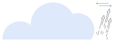 Yükselen hava akımlarını ve yatay rüzgarı gösteren mavi okları gösteren okları olan büyük bir bulut. Meteoroloji, hava tahmini, doğa, iklim değişikliği, hava dolaşımı, bilim için ideal