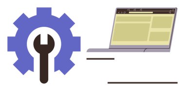 Dişliler ve ingiliz anahtarı bilgisayar destekli, yazılım geliştirmeli ve çevrimiçi güncellemelerle birleştirildi. Teknoloji için ideal, web sitesi optimizasyonu, bilişim hizmetleri, onarım, bakım, dijital