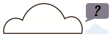 Gölgeli bir konuşma balonunun yanında soru işareti olan büyük bir bulut ana hatları. Bulut hesaplama, veri depolama, dijital iletişim, çevrimiçi sorgulamalar, merak, problem çözme, basit düz konum