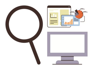 Bilgisayar ve veri grafiklerinin yanında büyüteç, basit bir düz metaforda veri araştırması, analiz, istatistik, teknoloji, problem çözme, bilgi yönetimi ve üretkenliği taşır.