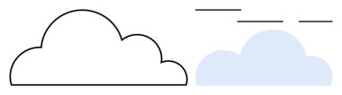 İki bulut şekli, biri ana hatlı, biri yumuşak maviyle doldurulmuş. Hava durumu, internet, bulut depolama, veri paylaşımı, basitlik minimalizmi dijital hizmetleri temsil ediyor. Çok yönlü basit daire için ideal