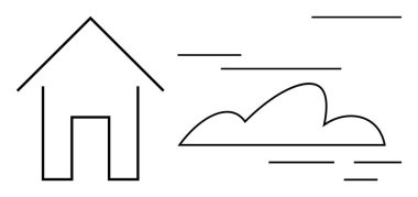 Ev çizgisi bulut şeklinde bir figür ve akış çizgileriyle eşleştirildiğinde basitlik, denge ve sakinlik elde edilir. Ev, doğa, hava, sürdürülebilirlik, tasarım, ekolojik yaşam için ideal basit düz metafor