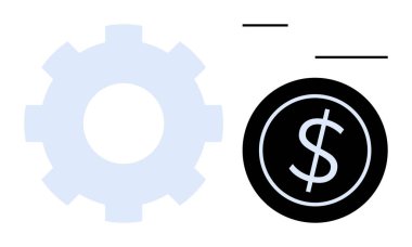 Dişliler ve dolar sikkeleri çizgilerle hizalandığında verimlilik ve ilerleme gösteriliyor. Finans, iş, teknoloji, yenilik, ekonomik büyüme, verimlilik ve işbirliği kavramları için idealdir. Basit düz