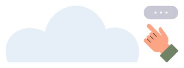 Bulut şeklinde, havada asılı duran bir elle minimalist nokta menü tuşuna basıyor. Dijital bağlantı, bulut depolama, arayüz etkileşimi, yenilik, basitlik, veri paylaşımı, modern teknoloji için ideal