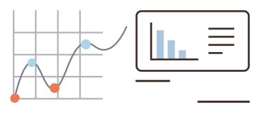 Çubuk çizelgesi ve metni gösteren bilgisayar ekranının yanında veri noktaları olan çizgi grafiği. Veri analizi, eğilimler, iş büyümesi, araştırma, görselleştirme, performans ölçümleri, basit düz metafor için ideal