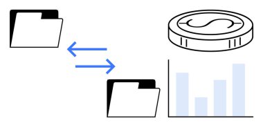 Oklarla birbirine bağlı dizin simgeleri dijital para ve çubuk grafiği ile birlikte veri transferini temsil eder. Finans, veri transferi, analiz, ekonomi, ticaret, iletişim minimalizmi için idealdir. Basit.