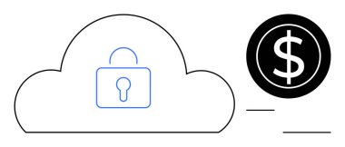 Asma kilitli bulut, mali meseleler için bir dolar sembolüyle birlikte veri güvenliğini de yansıtır. Teknoloji, güvenlik, finans, bulut hesaplama, parasal yönetim, dijital güvenlik, basit