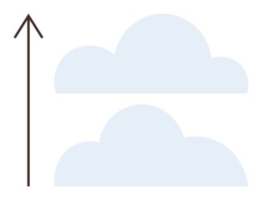 Minimalist yukarı doğru ok iki ışık bulutunun yanında, gelişimi, başarıyı ya da hırsı simgeliyor. Kariyer büyümesi, arzu, motivasyon, yükseliş, hedefler için ideal