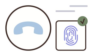Telefon alıcısı ve parmak izi taraması doğrulama başarısını gösteriyor. Teknoloji, iletişim, güvenlik, erişim kontrolü, kimlik doğrulama, gizlilik ve yenilik için idealdir. Basit düz