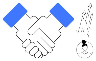 Tokalaşma işbirliği ve anlaşmayı sembolize eder, büyüme okları ilerlemeyi işaret eder, ve portre insan bağlantısını ekler. Başarı, ortaklık, takım çalışması, büyüme, iletişim, güven için ideal