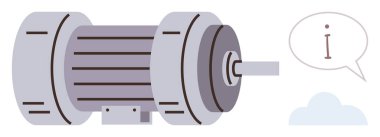 Detaylı pervane dizaynlı elektrik motoru konuşma balonu ve metinle eşleştirildi. Mühendislik, teknoloji, makineler, enerji, yenilik, endüstriyel süreçler, eğitim için ideal. Basit düz metafor