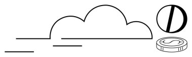 Minimalist bulut, dolar işaretli dijital para ve bağlantıyı temsil eden soyut şekiller. Finans, teknoloji, bulut depolama, veri güvenliği, dijital yenilik, ekonomi engelleme zinciri için ideal