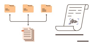 Dosyaları istiflenmiş belgelere ve imzalı dijital kaydırmaya aktaran dizinler bağlandı. Dosyalama, sözleşmeler, iş akışı, yönetim, belgeler, arşivleme, kağıtsız çözümler için ideal. Basit.