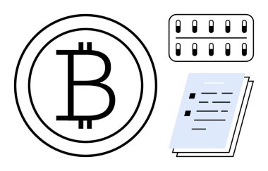 Bitcoin tasarımı, güvenli depo için donanım cüzdanı ve kripto para yönetimi için belge. Engelleme zinciri, dijital yatırım, fintech, ademi merkeziyet, kripto işlemleri, tasarruflar için ideal