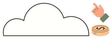 El hareketi ve paraya bağlı bir bulut çizgisi, dijital çözümleri, finansal hizmetleri, çevrimiçi işlemleri sembolize ediyor. Teknoloji, finans, bulut depolama, veri ekonomisi ve yenilik için ideal