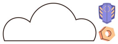 Bulut çizgisi, kalkan güvenliği simgeliyor ve istikrarı simgeleyen ceviz. Siber güvenlik, bulut verisi, bilişim çözümleri, çevrimiçi güvenlik, teknoloji entegrasyonu, sistem koruması için ideal basit düz