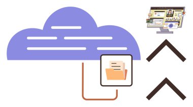 Veri akışını gösteren oklarla veritabanı dizinini bir masaüstü arayüzüne bağlıyorum. Bulut bilgisayarı, dosya paylaşımı, veri yönetimi, çevrimiçi işbirliği, dijital depolama, uzak çalışma için ideal