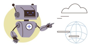Dost canlısı robot bulut ve küreyi işaret ederek yapay zekayı, teknolojiyi, veri sistemlerini, iletişimi, otomasyonu, eğitimi ve yeniliği temsil ediyor. Teknik destek için ideal