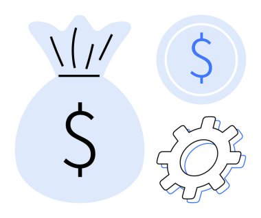 Bir dolar işareti, madeni para ve temalı para çantası. Tasarruf, gelir, zenginlik, yatırım, iş büyümesi temaları. Ekonomik strateji planlaması için ideal finansal başarı