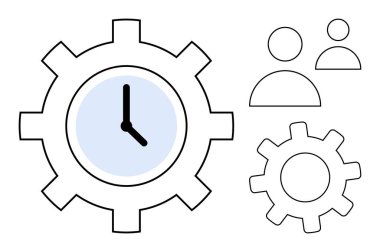 Büyük dişli saat, zaman yönetimini simgeler. Takım çalışması, verimlilik ve planlama gibi daha küçük ekipman ve simgelerle eşleştirilir. Üretkenlik, iş akışı, işbirliği, kaynak için ideal