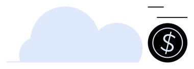 Hızlı hareket eden çizgileri ve bir dolarlık ikonu olan bulut finansal verimliliği gösteriyor. Bulut depolama, finansal teknoloji, maliyet tasarrufu, yenilik, modern iş, dijital dönüşüm için ideal