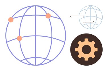 Küresel iletişimi, teknolojiyi ve yeniliği temsil eden düğümlü ve dişli çarklı bir dünya. Ağ oluşturma, işbirliği, geliştirme, dijitalleştirme, küreselleşme, bağlantı için ideal