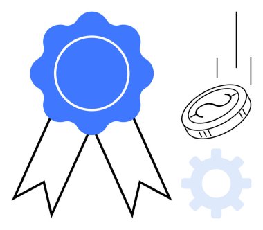 Mavi kurdele, madeni para ve teçhizat mükemmelliği, ödülü, takım çalışmasını, üretkenliği, başarıyı, yeniliği ve finansmanı temsil ediyor. Konseptler için ideal başarı büyüyen iş yatırımlarını parmakla göstermektedir