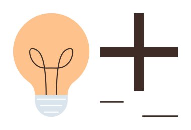 Artı işaretinin yanındaki ampul sembolü yaratıcılık, yenilik, pozitif büyüme ve yeni fırsatlar fikirlerini iletir. Eğitim, iş, ilerleme, takım çalışması ve beyin fırtınası için ideal
