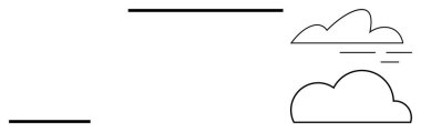 Yatay hareket çizgileriyle eşleştirilmiş basit bulut şekilleri hız, dinginlik ve basitlik göstermektedir. Teknoloji, hava durumu, iletişim, minimalizm, tasarım kavramları, organizasyon veya sakinlik için ideal