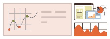 Çizgi grafiği, çizgi grafiği, pasta grafiği, tablet ve dizüstü bilgisayarlı tasarım. Veri analizi, iş planlaması, analitik ve sunum araştırma süreci için idealdir.