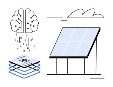 Dijital beyin, ikili kod, güneş paneli, devre kartı yapay zekayı, temiz enerjiyi ve yeniliği temsil ediyor. Teknoloji için ideal, yenilenebilir enerji, sürdürülebilirlik AI makinesi akıllı sistemleri öğrenmek için