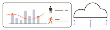 Eğilim satırlı çubuk grafik, insan figürleri, metin elemanları ve dijital bulut bağlantısı. Analiz için ideal, bulut depolama, veri görselleştirme, istatistik kullanıcı görüşlerini izleme yapay zekası. Basit düz